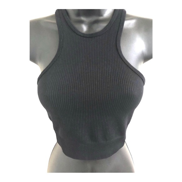 Tops - Super sexy black cropped stretch ribbed racerback top size‎ M/L new